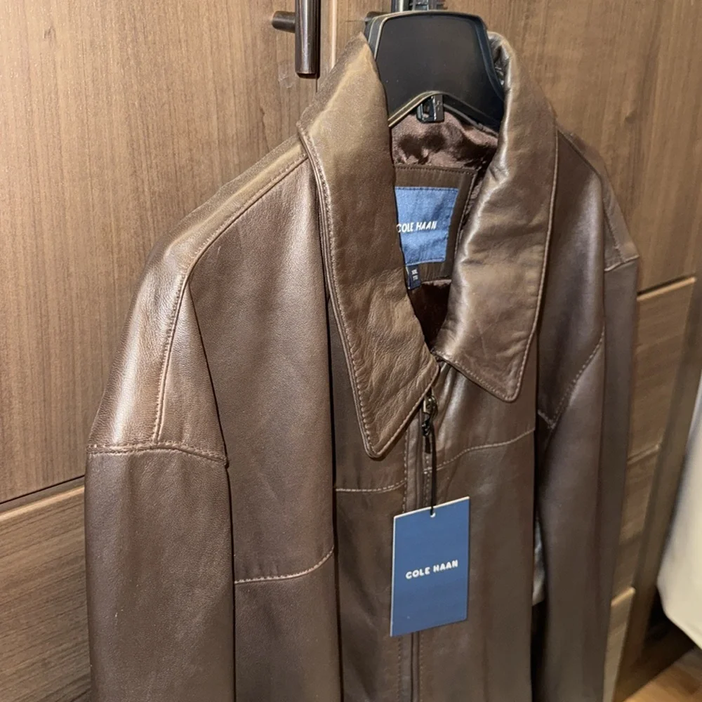 NWT Cole Haan Brown Leather Jacket Size XXL - Picture 2 of 12